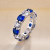 Gorgeous Blue & White Gemstone Wedding Band In Sterling Silver