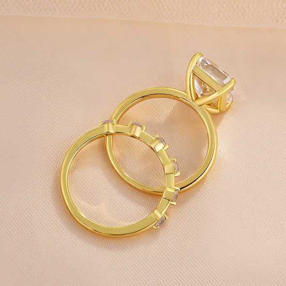 Exquisite Golden Tone Radiant Cut Wedding Bridal Set In Sterling Silver