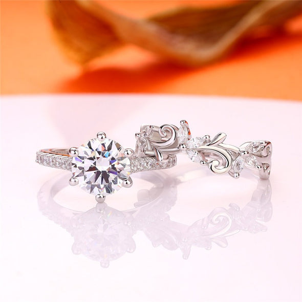 Delicate Round Cut 925 Sterling Silver Branch Bridal Set