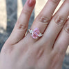 Pear Cut Pink Gemstone Three Stone Engagement Ring In Sterling Silver