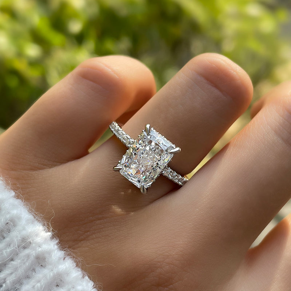 Sparkling Radiant Cut Wedding Ring Set In Sterling Silver