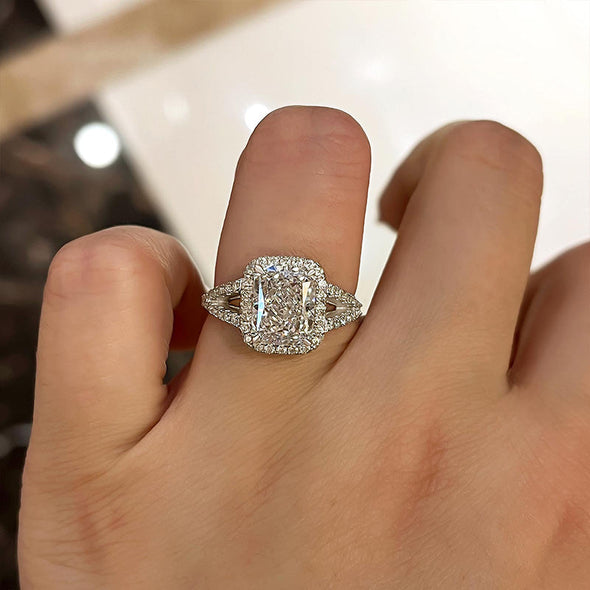 Sparkle Split Shank Halo Radiant Cut Engagement Ring In Sterling Silver
