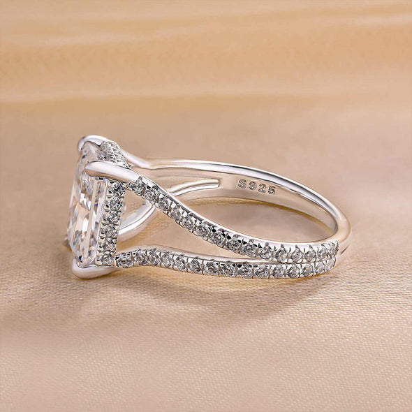 Exquisite Split Shank Radiant Cut Sterling Silver Engagement Ring