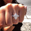 Brilliant Halo Pear Cut Sterling Silver Wedding Ring Set