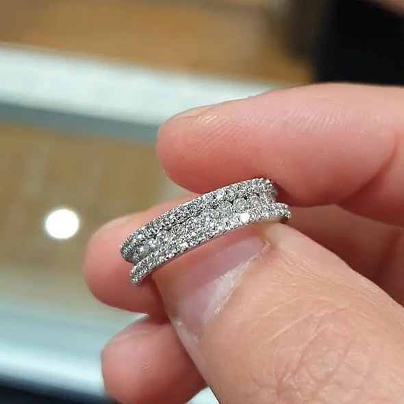 Stunning 3 Row Design Round Cut Wedding Band In Sterling Silver