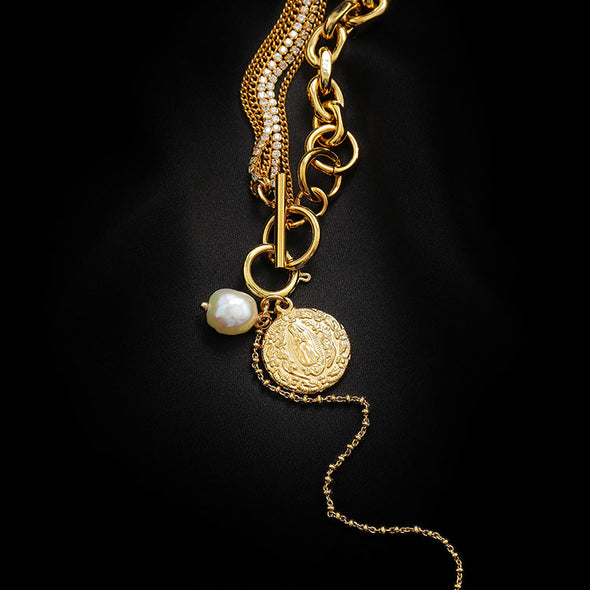 Fashion Pearl Golden Tone Y-Necklace For Women