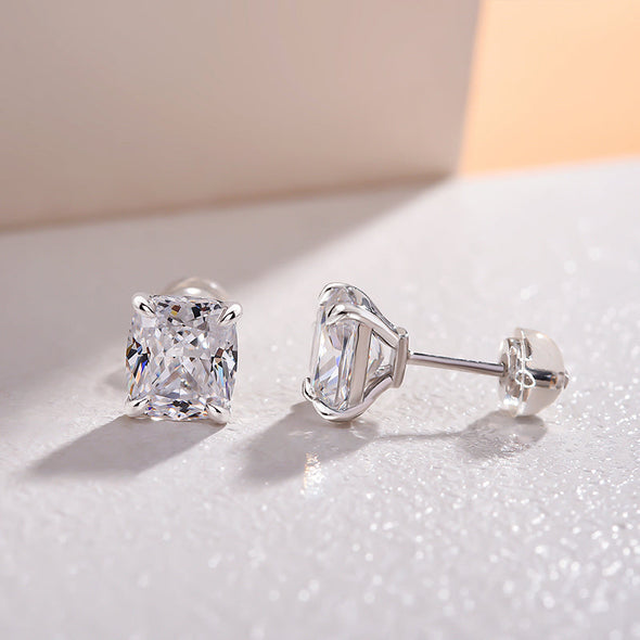 Simple Cushion Cut Stud Earrings In Sterling Silver