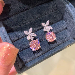 Elegant Round Cut Pink Gemstone Stud Earrings In Sterling Silver