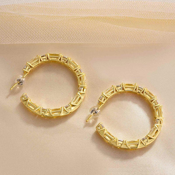 Fashion Cushion & Round Cut Hoop Earrings In Sterling Silver