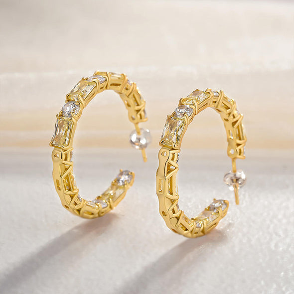 Fashion Cushion & Round Cut Hoop Earrings In Sterling Silver