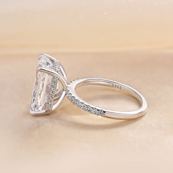 Radiant Cut Sterling Silver Engagement Ring With Half Eternity Band