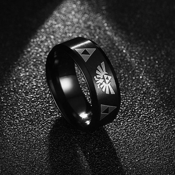 Black Zelda Pattern Titanium Men's Ring