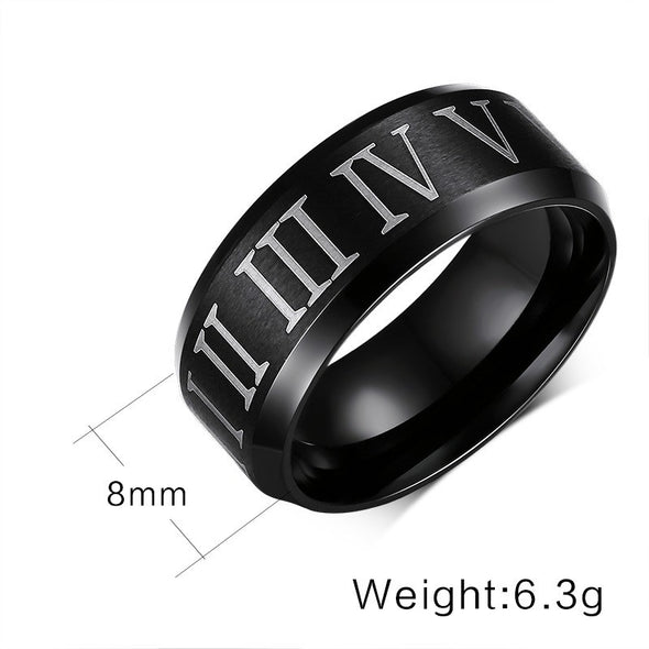 Black Roman Numerals Titanium Steel Men's Ring