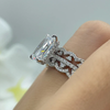 3-Pieces Radiant Cut Solitaire Wedding Ring Half Crown Bridal Set in Sterling Silver