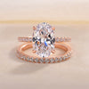 Classic Rose Gold Oval Cut Wedding Ring Set In Sterling Silver