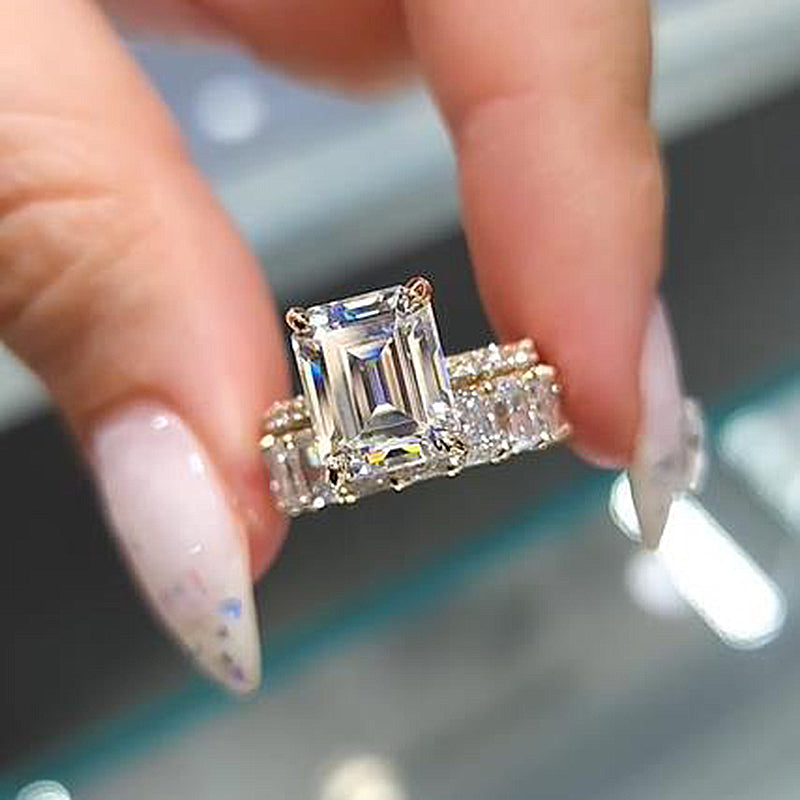 Gorgeous Emerald Cut Wedding Bridal Set In Sterling Silver Gorgeous Emerald Cut Wedding Bridal Set In Sterling Silver