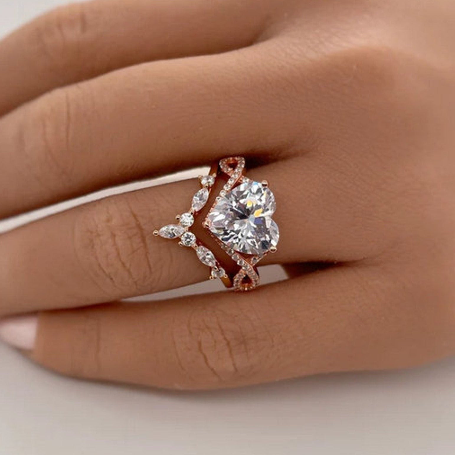 Heart Cut Infinity Split Shank Ring Set in Sterling Silver
